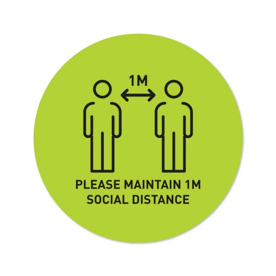 Covid-19 Floor Sticker Please Maintain 1m Social Distance 26cm Round Apple Green 3pcs